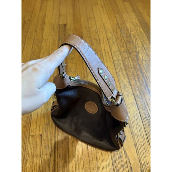 Ghurka Shoulder Bag Womens Brown Leather Pebbled Purse Brass Hardware Handbag - Picture 5 of 10